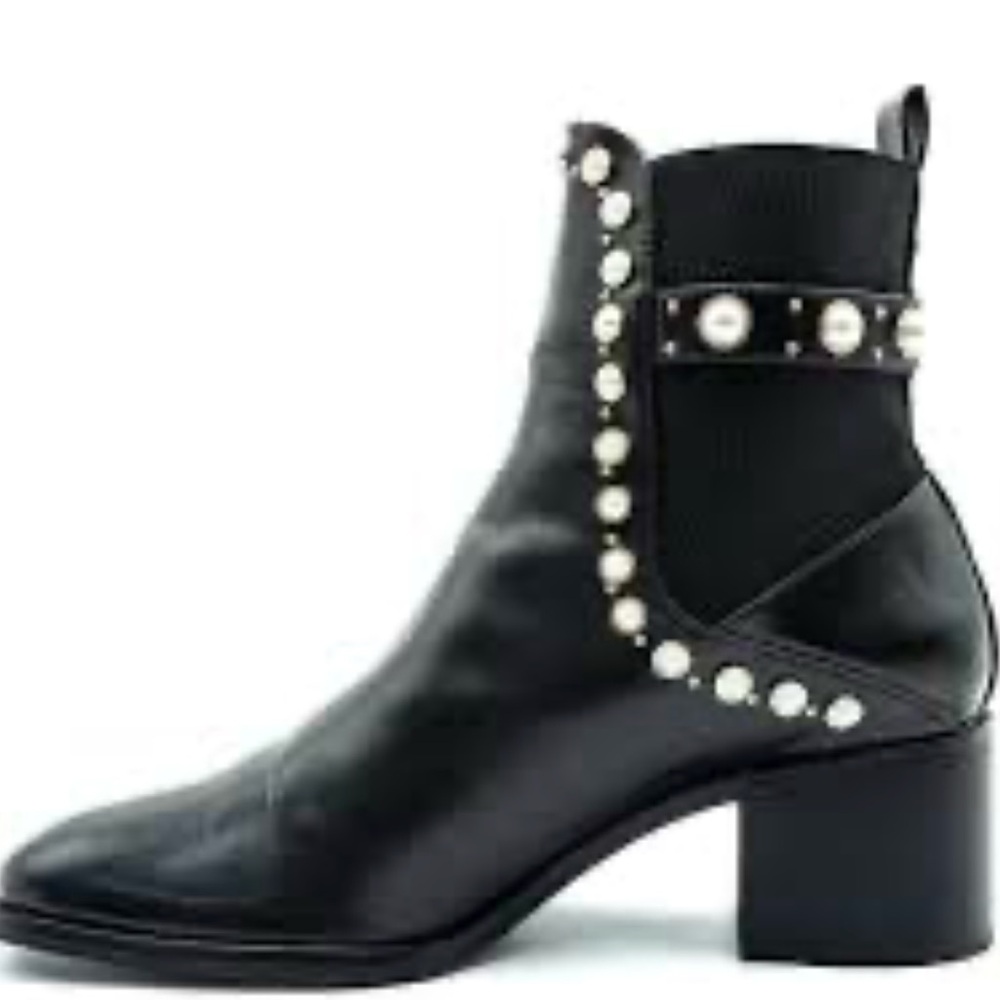 Zara Black Ankle Boots with Pearl Detailing